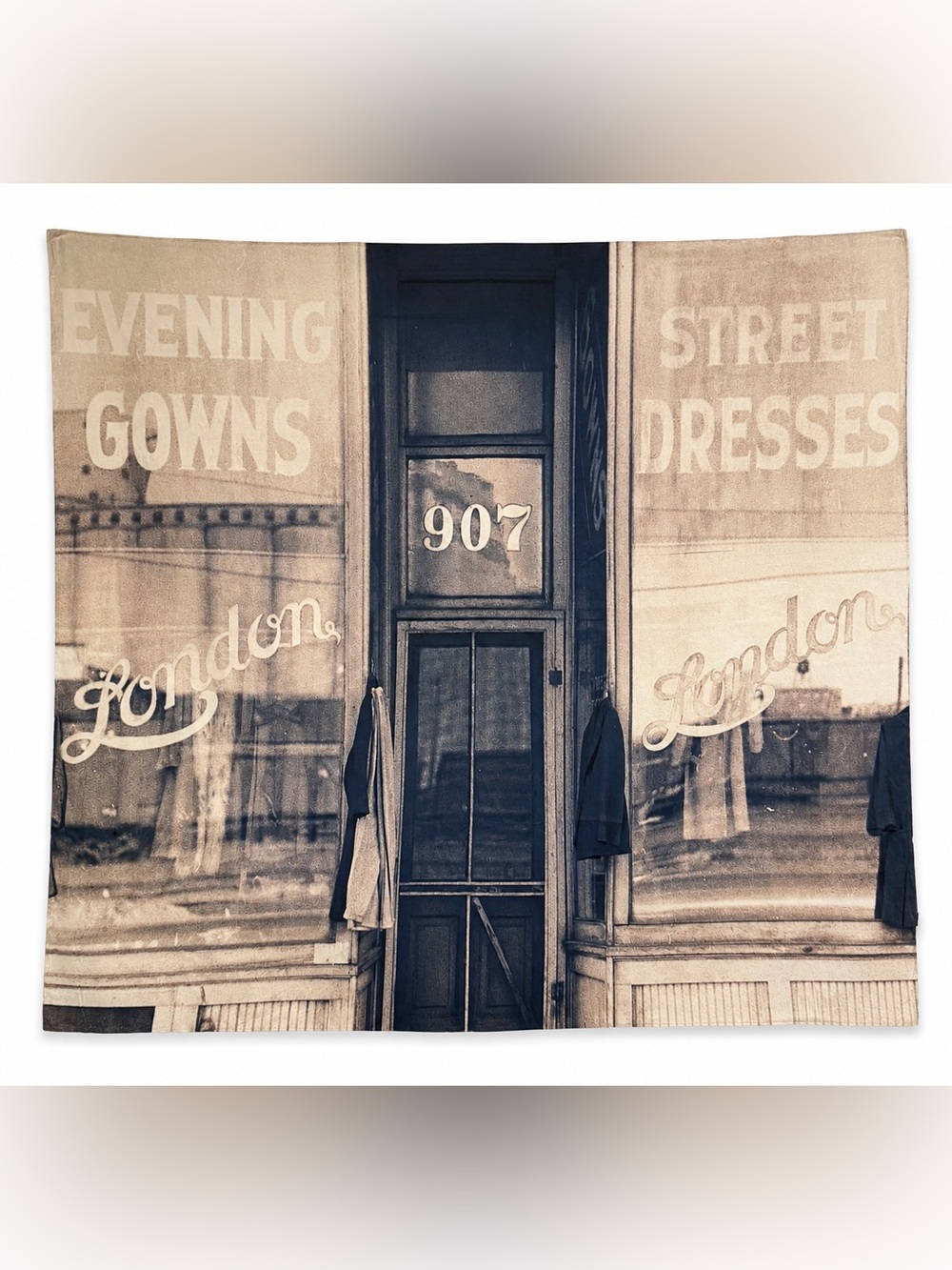Vintage Style London Storefront Wall Tapestry 50”x 61” Evening Gowns Dresses
